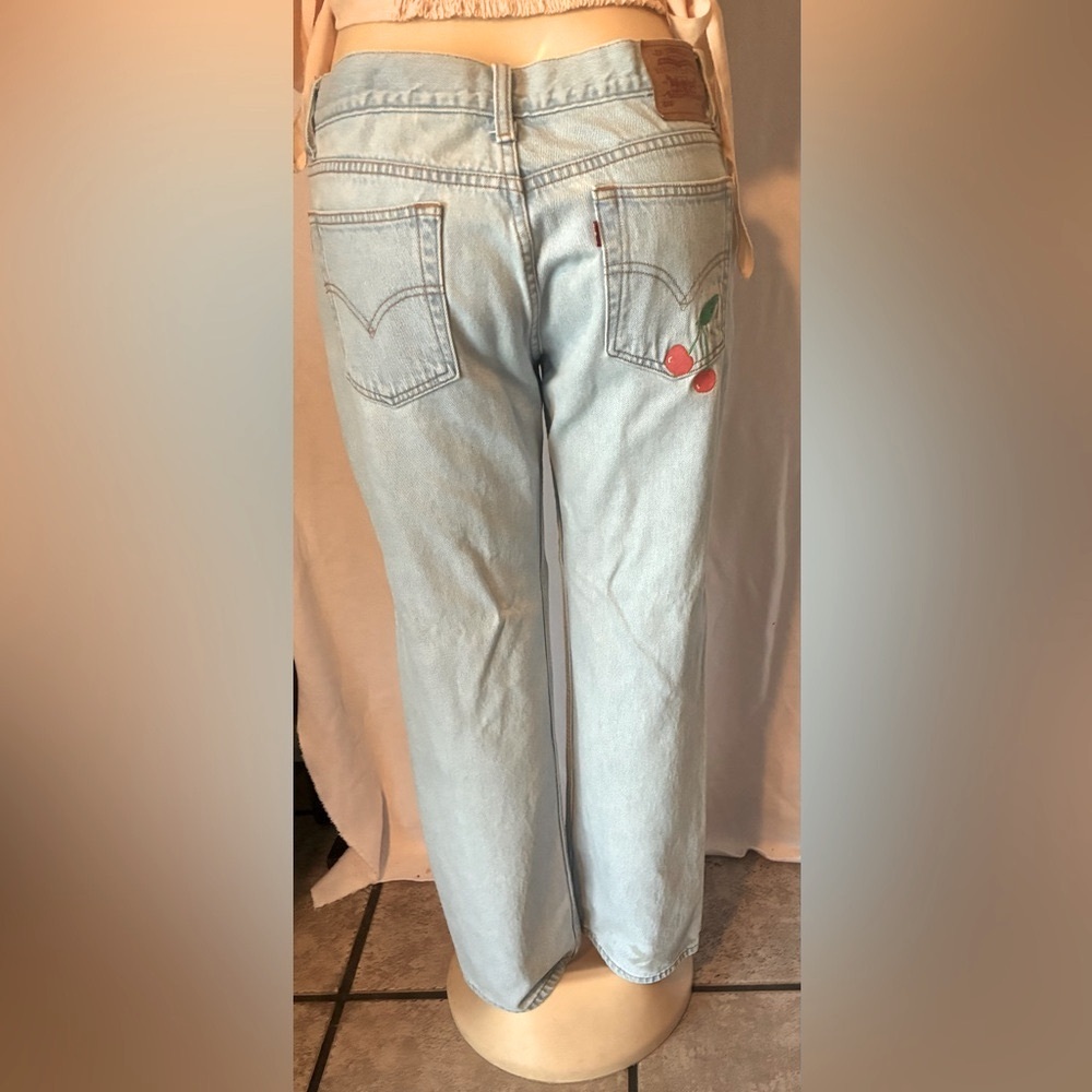 Vintage Y2K Levi's 518 Superlow Wide Jeans with Cherry Detail women’s size 13M